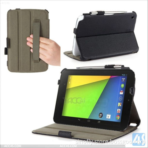 Carrying Stand Tablet Cover with Hand Holder, Leather Case for Google Nexus 7 2ND Gen